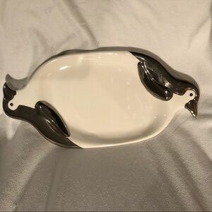 Dept 56 Penguin Ceramic Silver White Serving App Dish Entertain Party 13X6